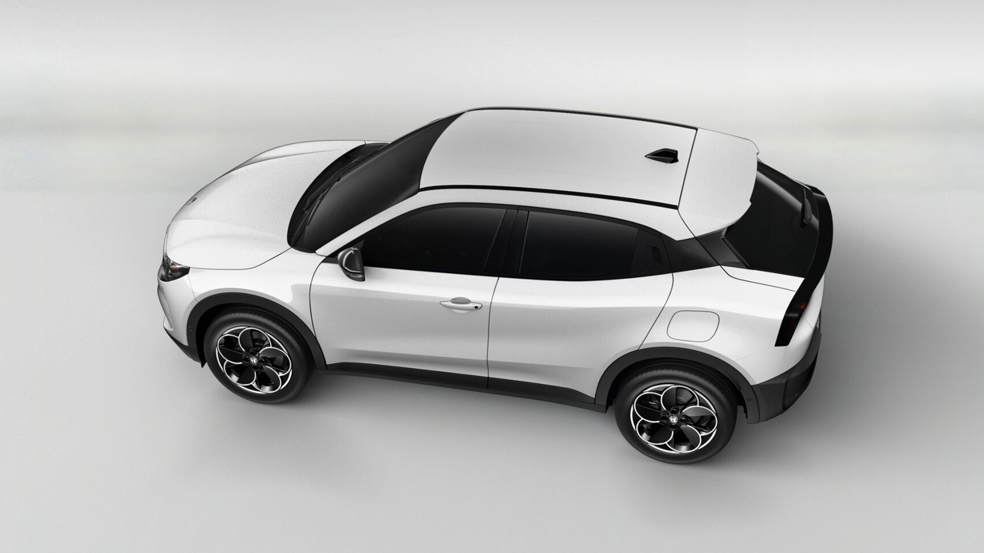Alfa Romeo Junior Ibrida Hybrid in Bianco Sempione Uni aus der Vogelperspektive