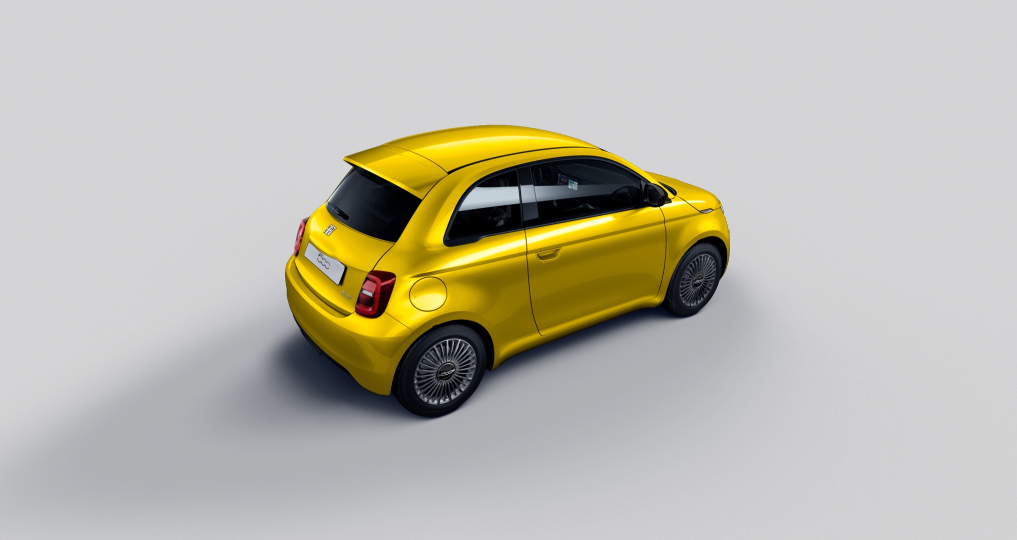 Fiat 500e Icon in Sun of Italy Gelb von oben hinten