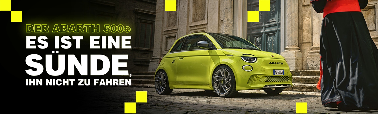 Werbegrafik "Es ist eine Sünde Ihn nicht zu fahren" Der Abarth 500e