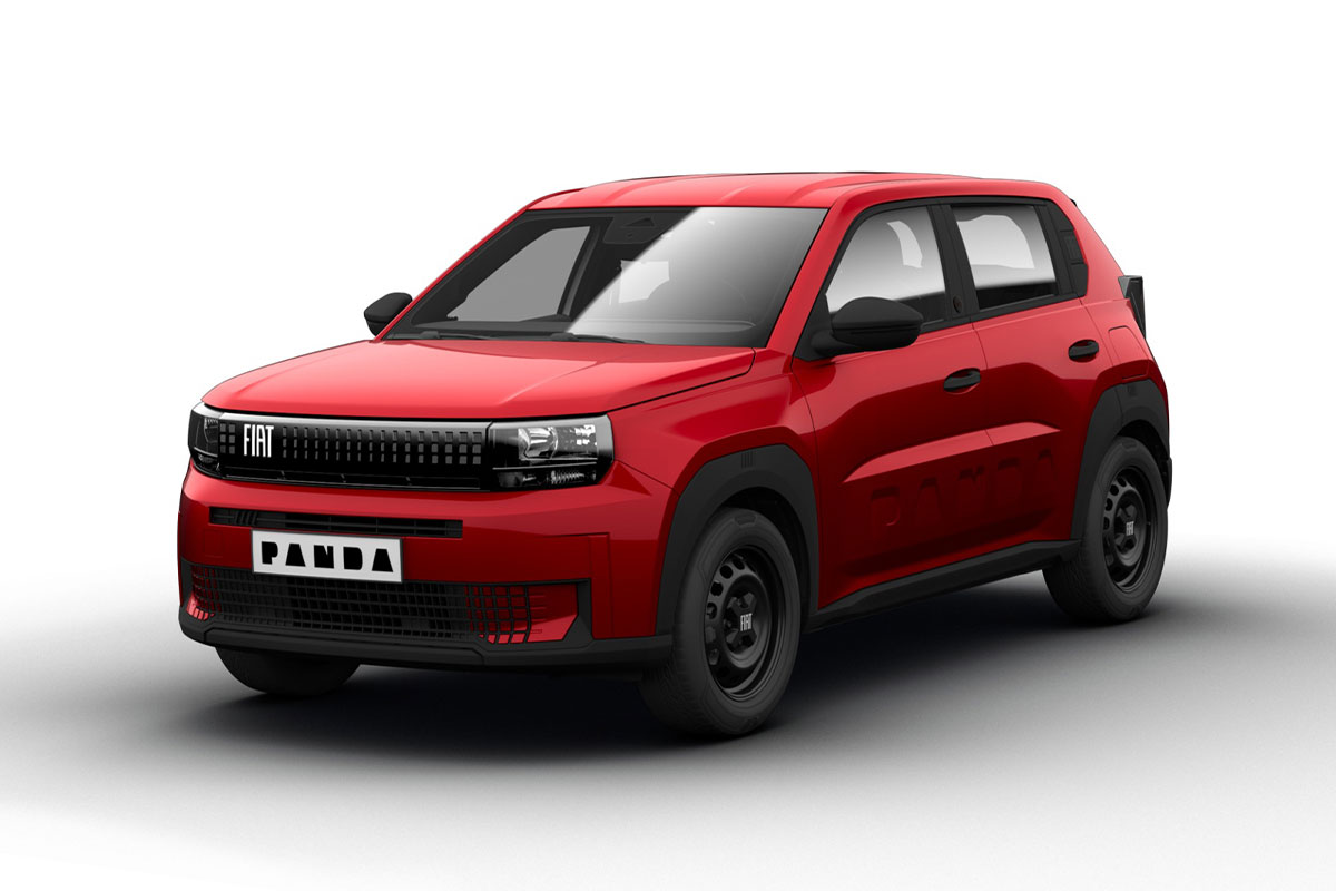 Fiat Grande Panda Hybrid Pop in Passione Rot von vorne