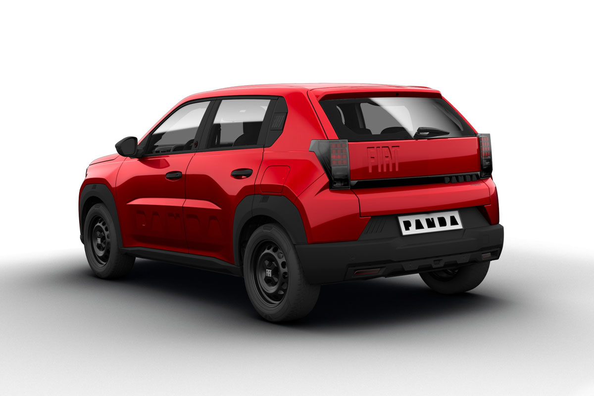 Fiat Grande Panda Hybrid Pop in Passione Rot von hinten