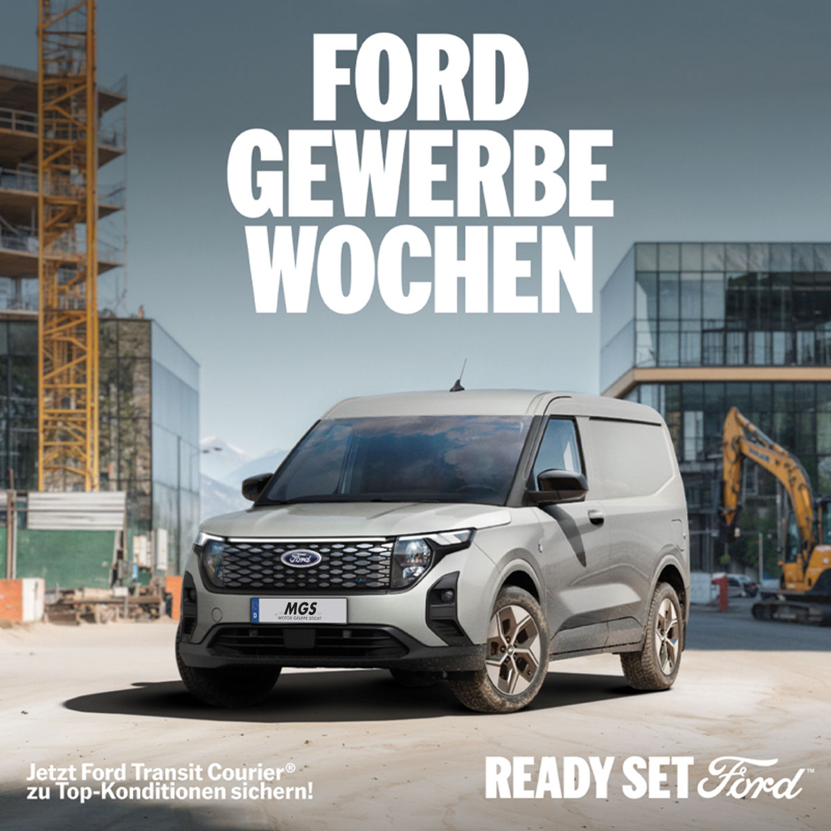 Ford Transit Courier in Cactus Grey auf einer Baustelle