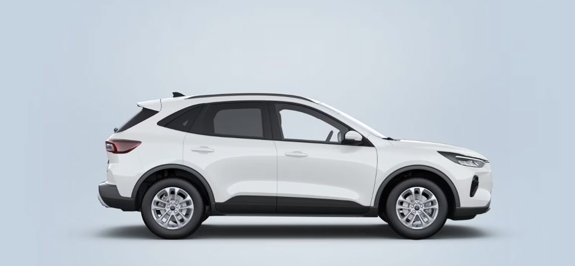 Ford Kuga Titanium Vollhybrid in der Farbe Frozen White von der Seite