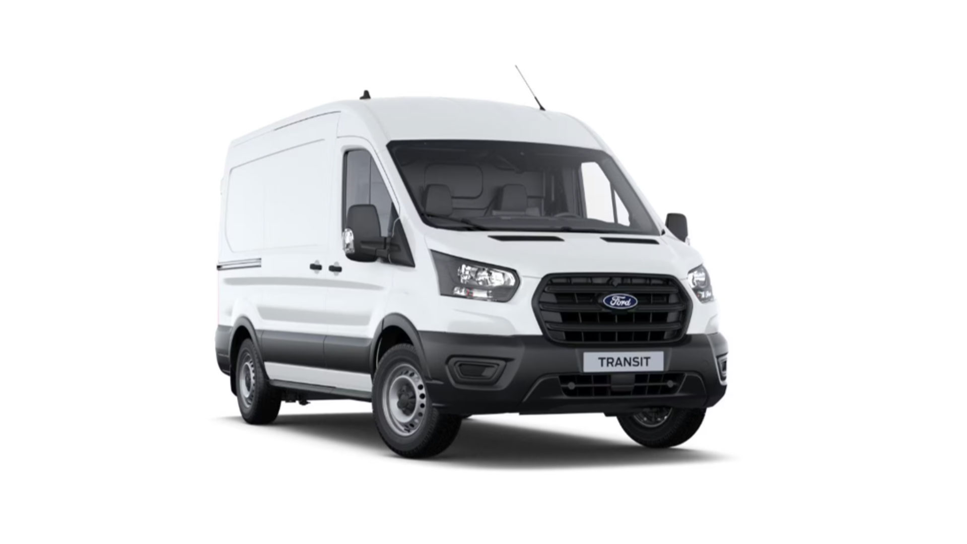 Ford Transit Basis L2H2 in Frozen White von der Seite vorne vor weißem Hintergrund