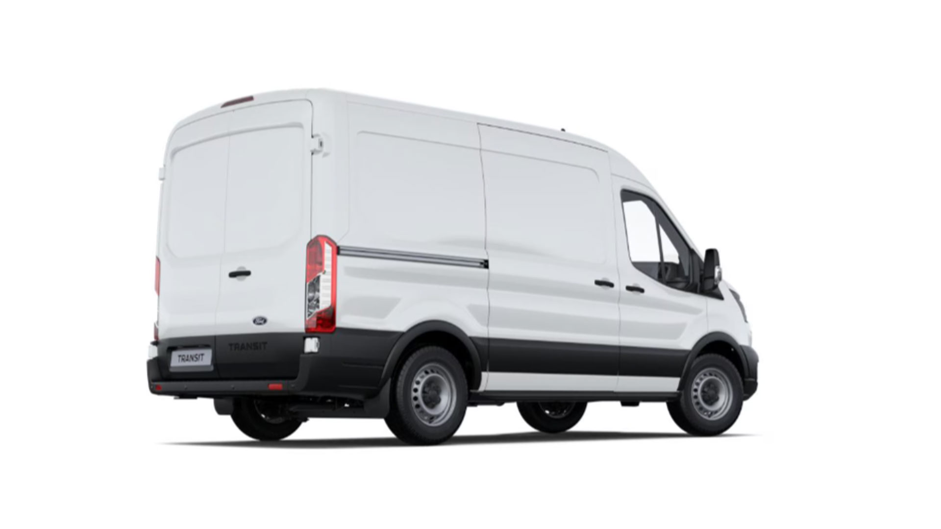 Ford Transit Basis L2H2 in Frozen White von der Seite vorne hinten vor weißem Hintergrund