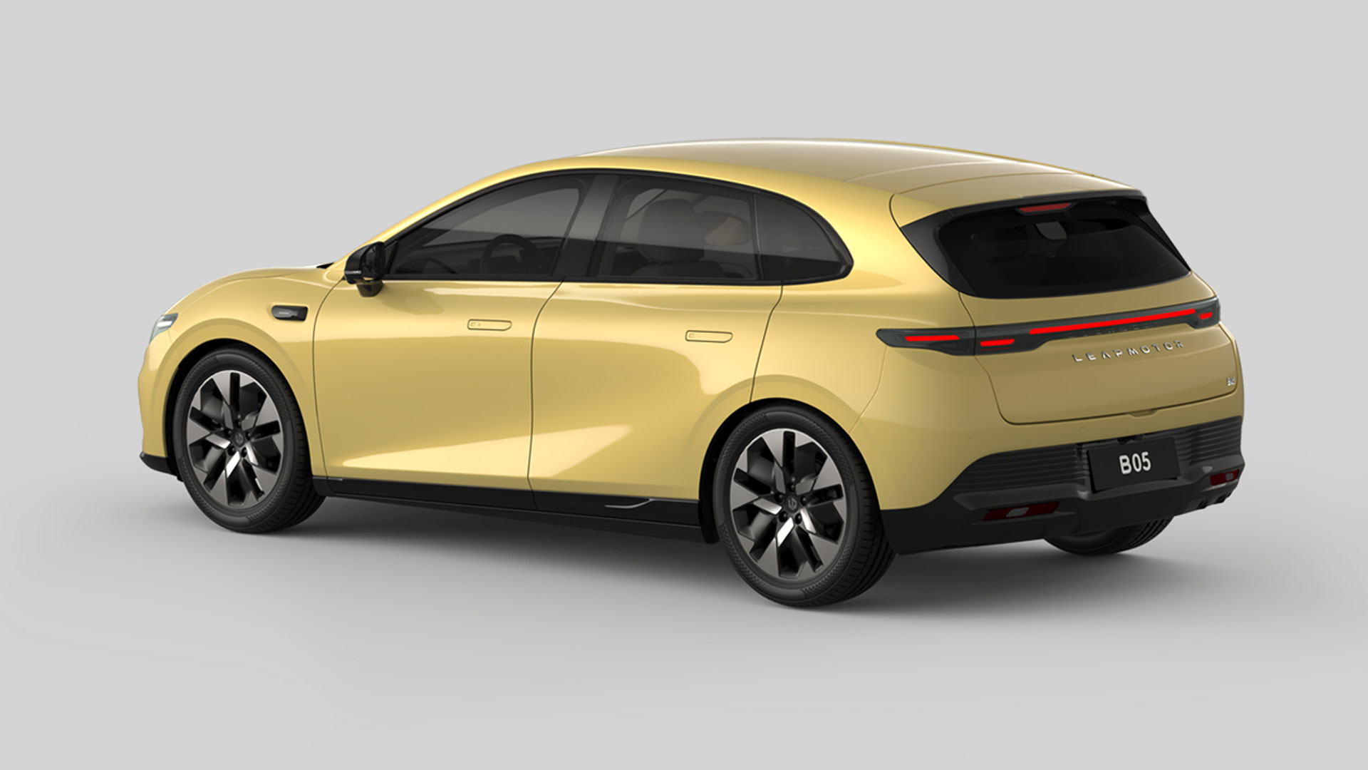 Leapmotor B05 in Lightning Yellow von der Seite hinten