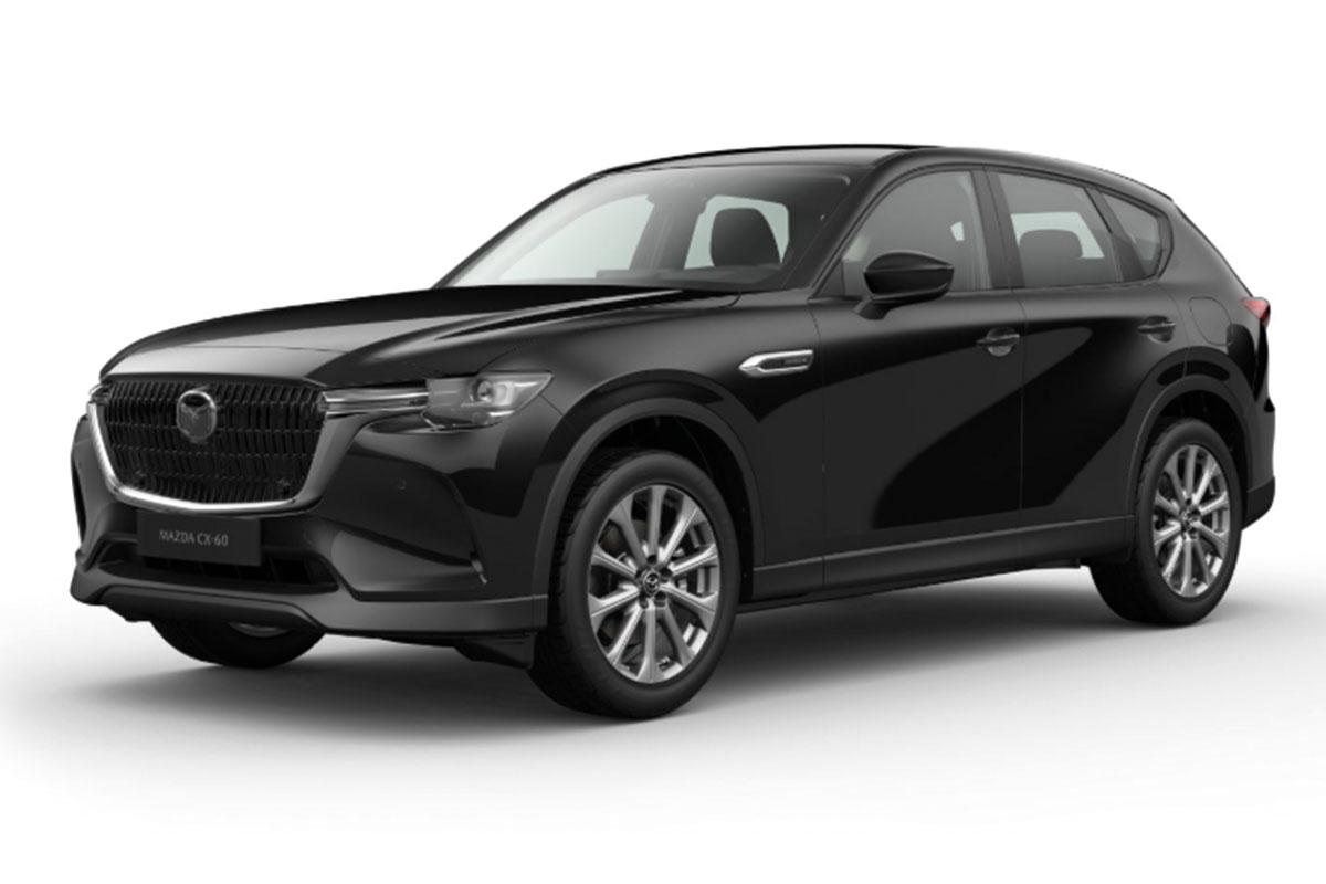 Mazda CX-60 in Jet Black Metallic von der Seite vorne