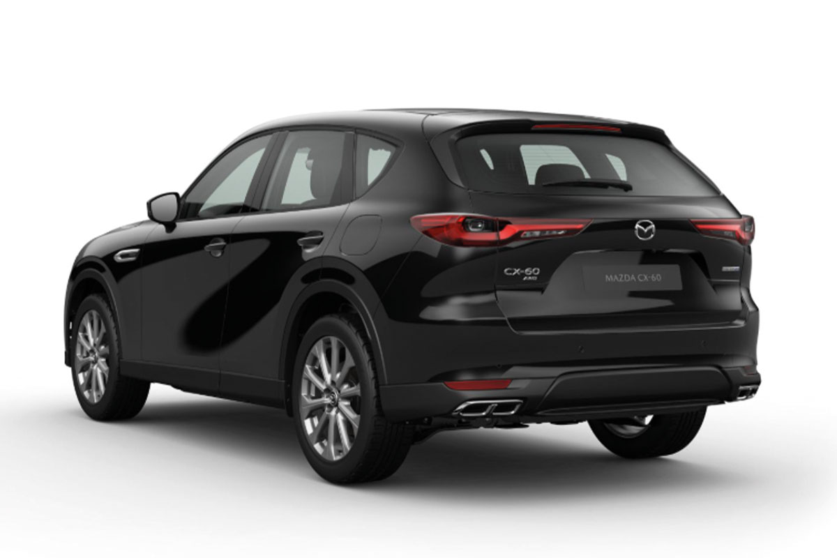 Mazda CX-60 in Jet Black Metallic von der Seite hinten