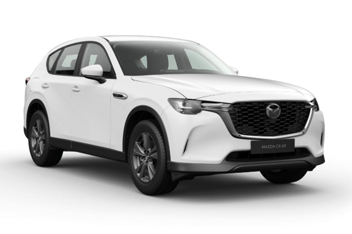Mazda CX-60 in Arctic White von der Seite vorne