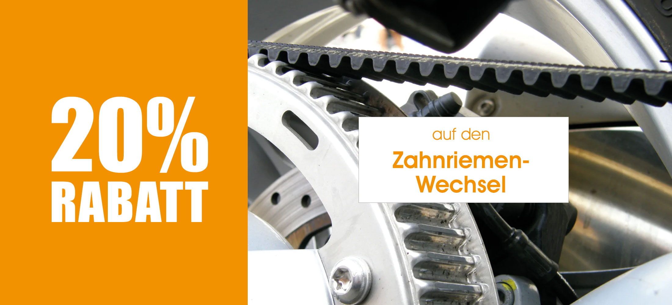 20 % Rabatt auf den Zahnriemenwechsel. Nahaufnahme eines Zahnriemens im Motorraum