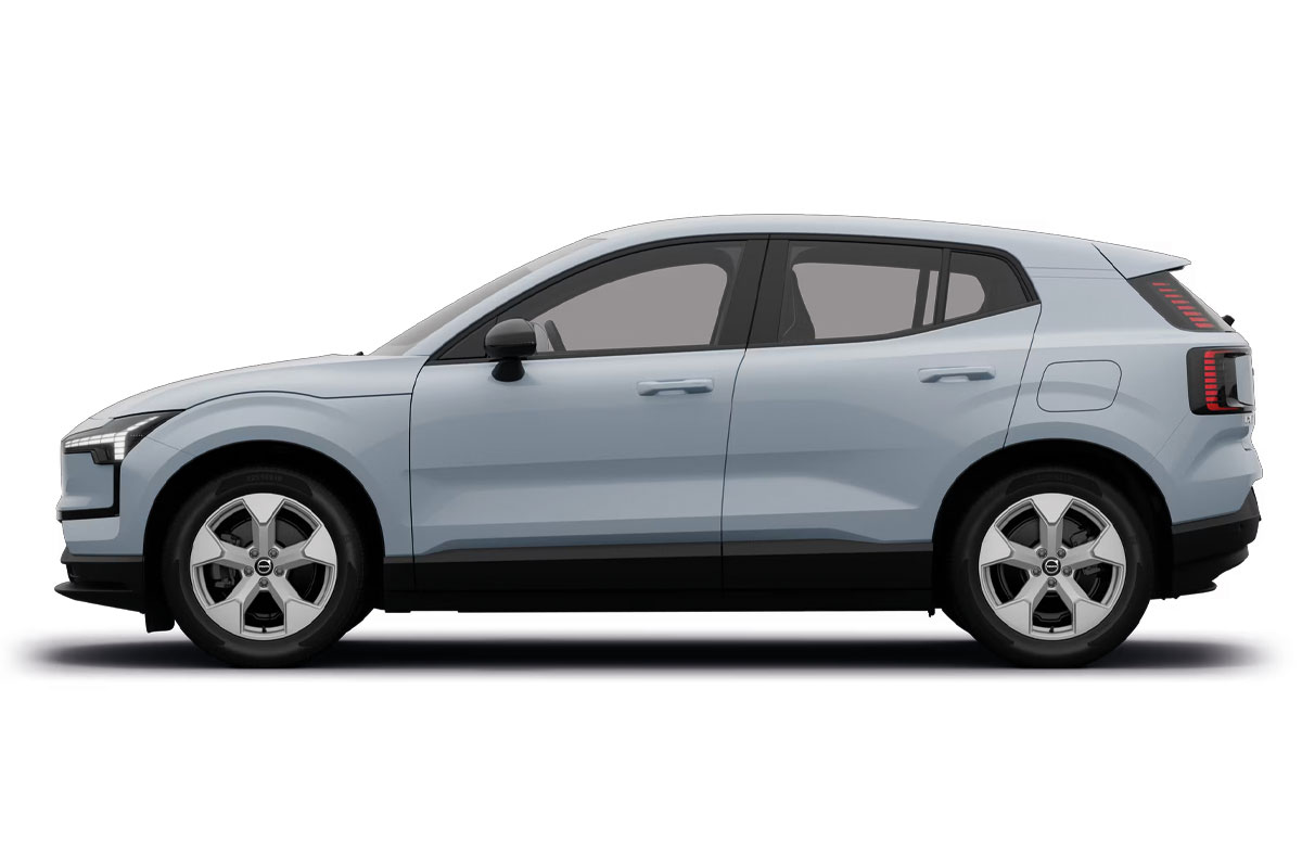 Volvo EX30 in Crystal White von der Seite