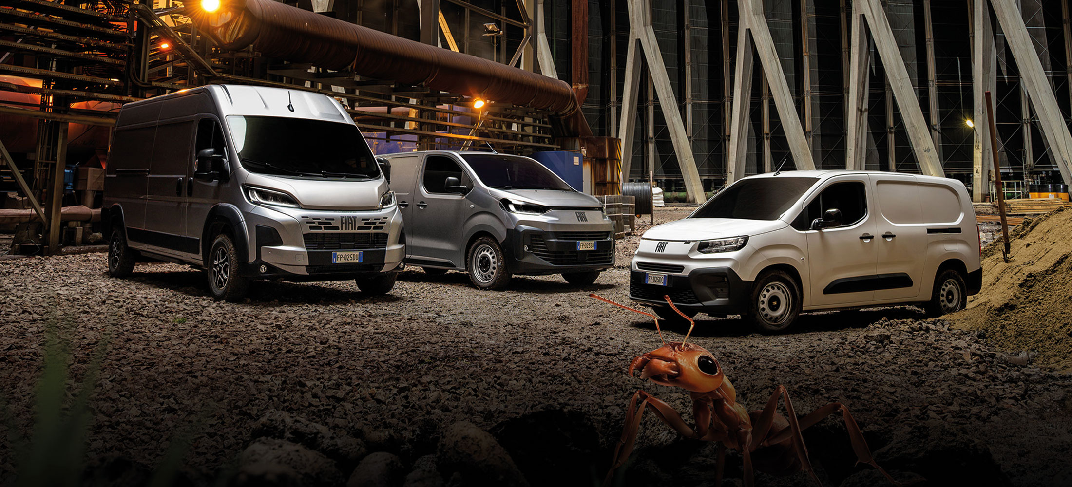 3 Fiat Nutzfahrzeuge auf einer Baustelle